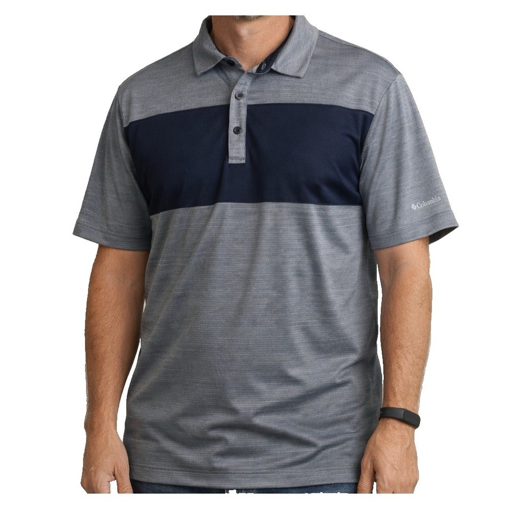 Columbia Golf Polo Shirt Men Large Gray Blue Performance Short Sleeve Activewear